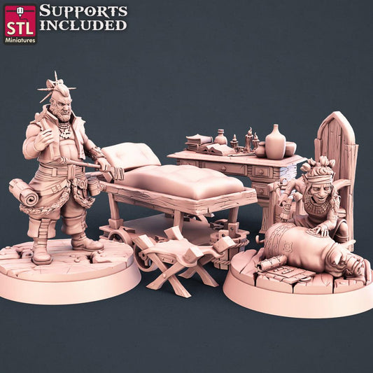 3D Printed STL Miniatures Tattoo Artist Set 28 - 32mm War Gaming D&D