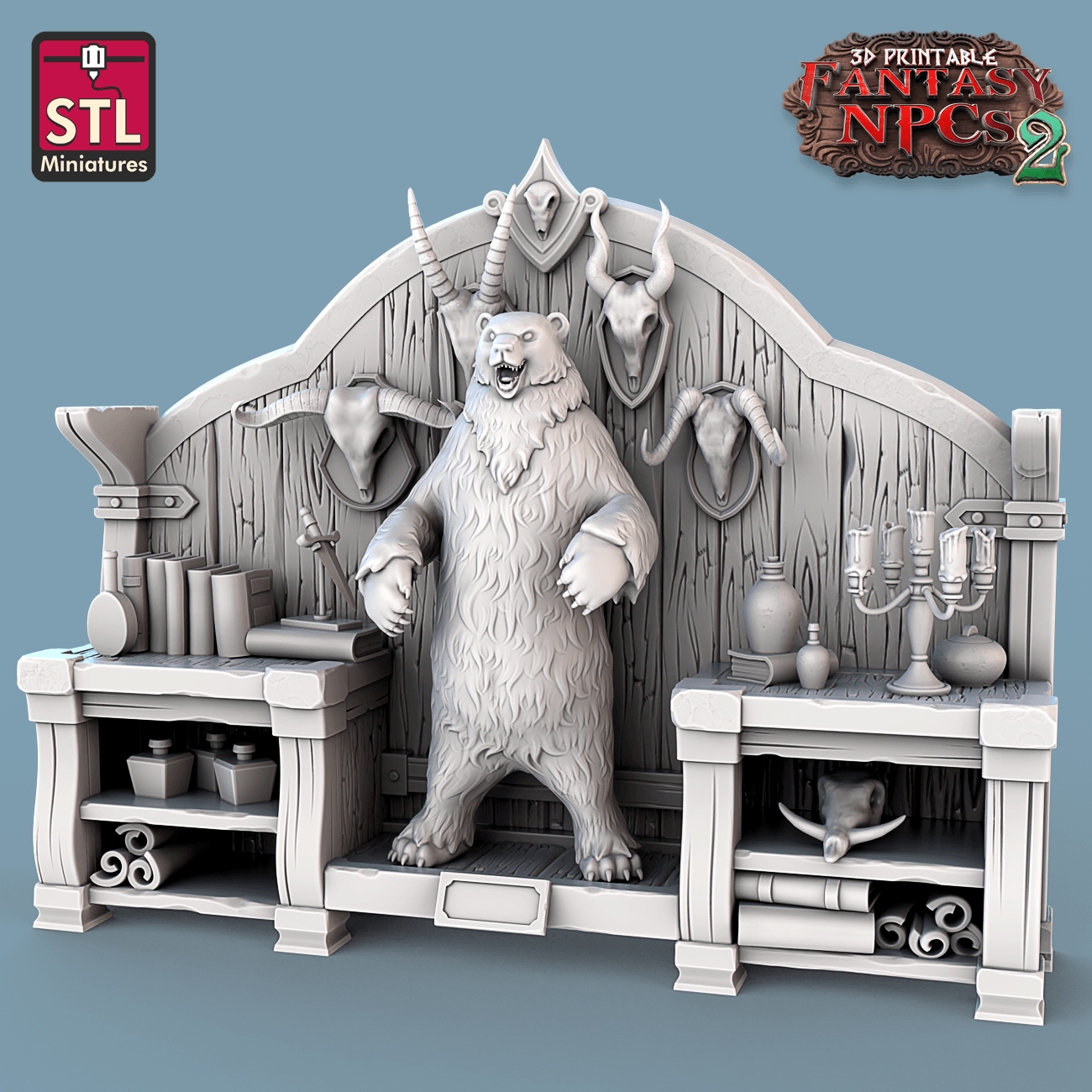 3D Printed STL Miniatures Taxidermist Set Fantasy NPC 2 | 28 - 32mm War Gaming D&D
