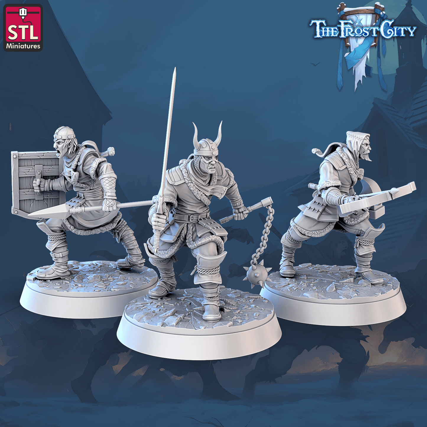 3D Printed STL Miniatures The Frost City Army Soldiers Sets - Modular 28 - 32mm War Gaming D&D