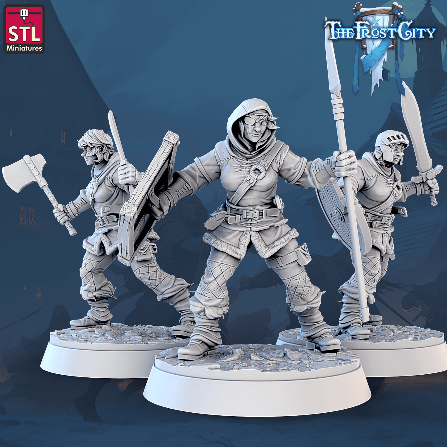 3D Printed STL Miniatures The Frost City Army Soldiers Sets - Modular 28 - 32mm War Gaming D&D