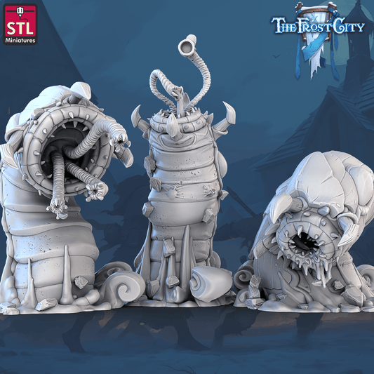 3D Printed STL Miniatures The Frost City Giants Worms 28 - 32mm War Gaming D&D