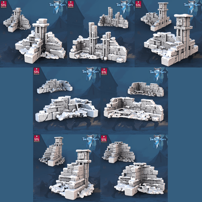 3D Printed STL Miniatures The Frost City Wall Set 28 - 32mm War Gaming D&D