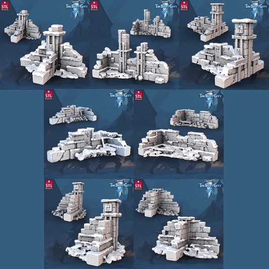 3D Printed STL Miniatures The Frost City Wall Set 28 - 32mm War Gaming D&D