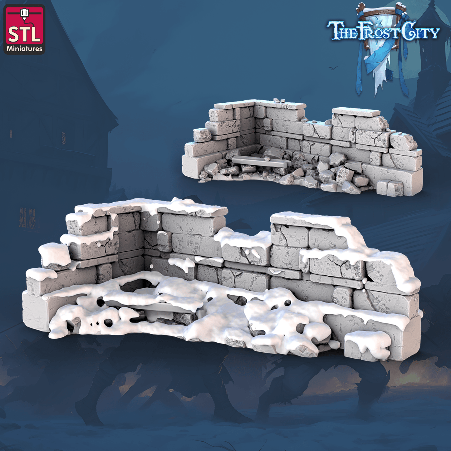 3D Printed STL Miniatures The Frost City Wall Set 28 - 32mm War Gaming D&D