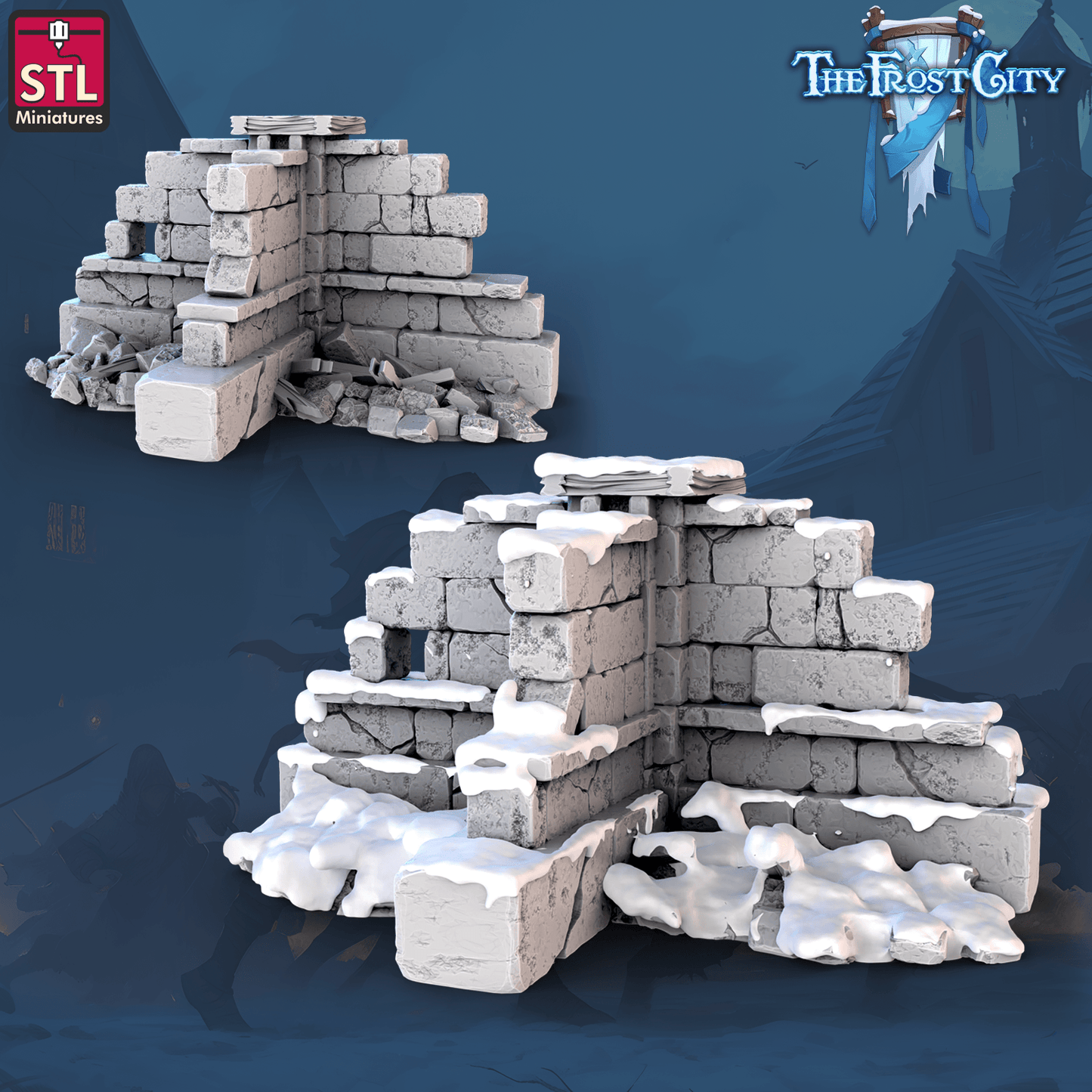 3D Printed STL Miniatures The Frost City Wall Set 28 - 32mm War Gaming D&D