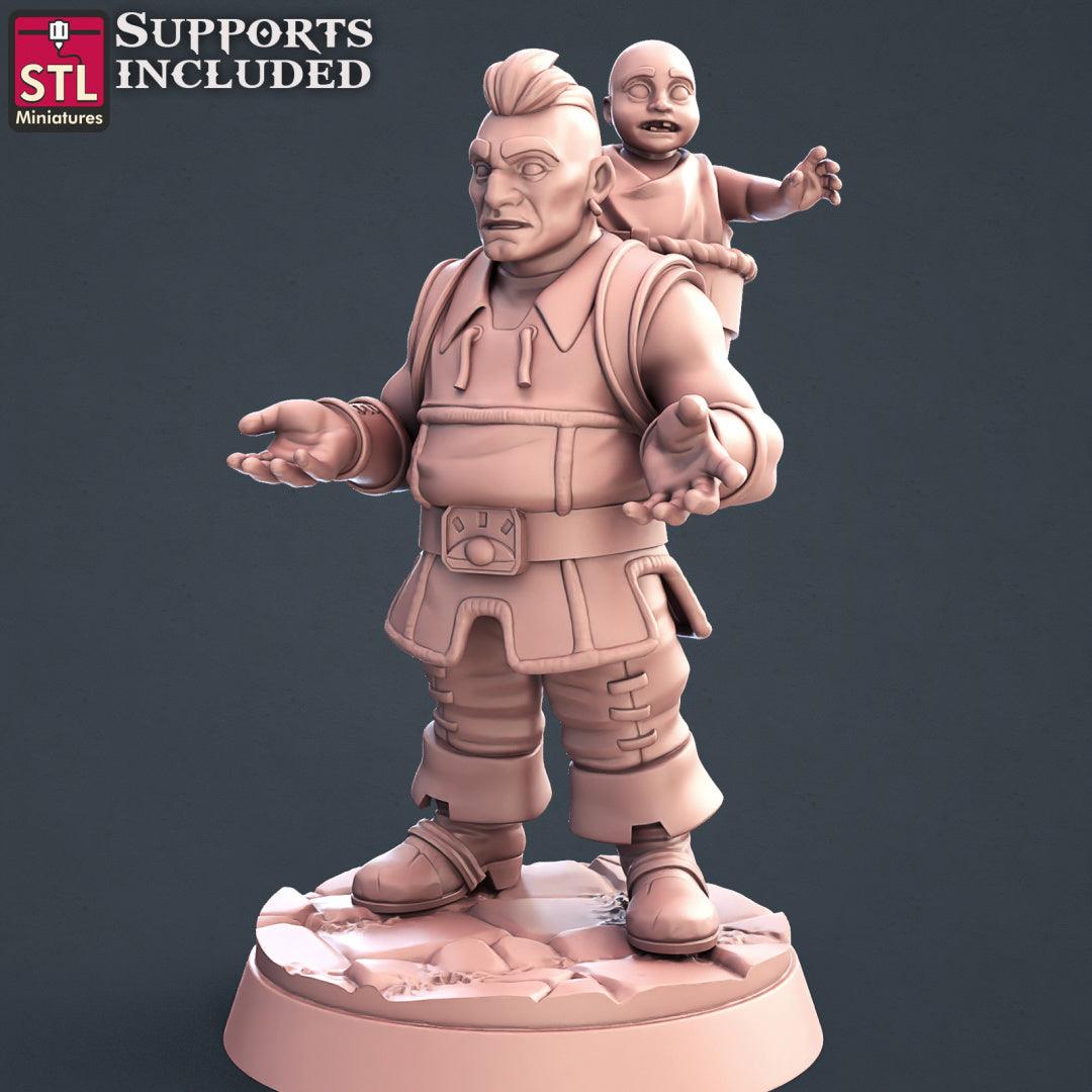 3D Printed STL Miniatures Townsfolks Vol 1 Set Fantasy NPC 2 | 28 - 32mm War Gaming D&D
