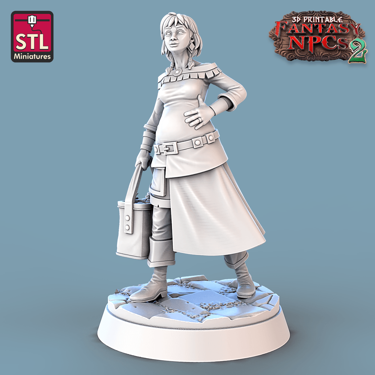 3D Printed STL Miniatures Townsfolks Vol 2 Set Fantasy NPC 2 | 28 - 32mm War Gaming D&D