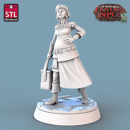 3D Printed STL Miniatures Townsfolks Vol 2 Set Fantasy NPC 2 | 28 - 32mm War Gaming D&D
