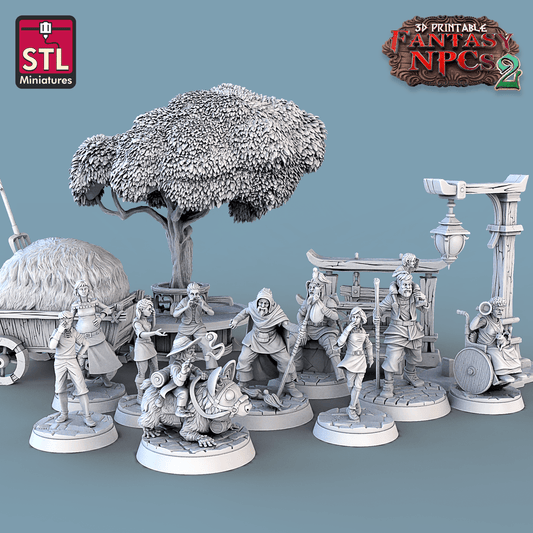 3D Printed STL Miniatures Townsfolks Vol 2 Set Fantasy NPC 2 | 28 - 32mm War Gaming D&D