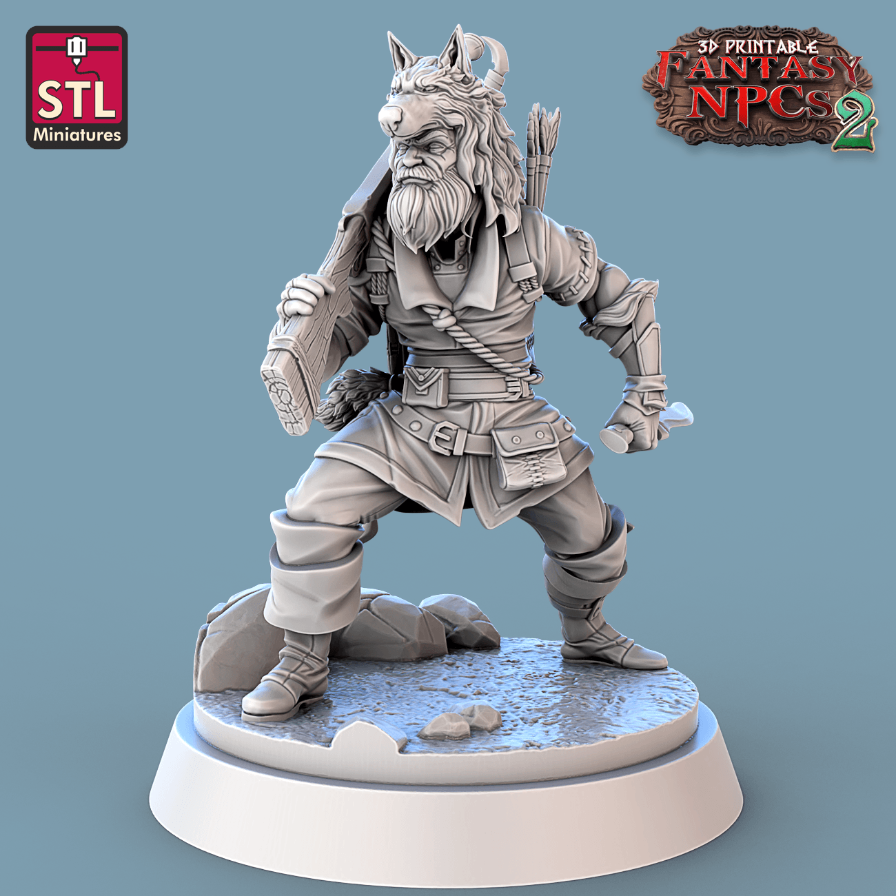 3D Printed STL Miniatures Trophy Hunter Set Fantasy NPC 2 | 28 - 32mm War Gaming D&D