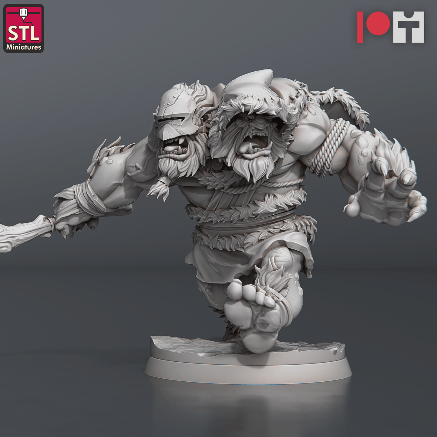 3D Printed STL Miniatures Two Headed Show Troll Set 28 - 32mm War Gaming D&D