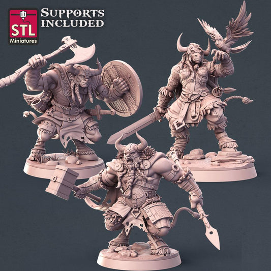 3D Printed STL Miniatures Viking Minotaurs Set 28 - 32mm War Gaming D&D