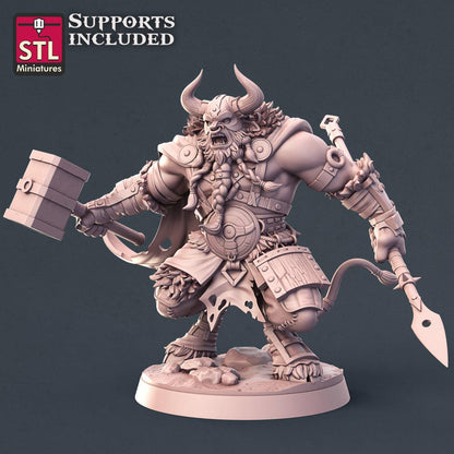 3D Printed STL Miniatures Viking Minotaurs Set 28 - 32mm War Gaming D&D