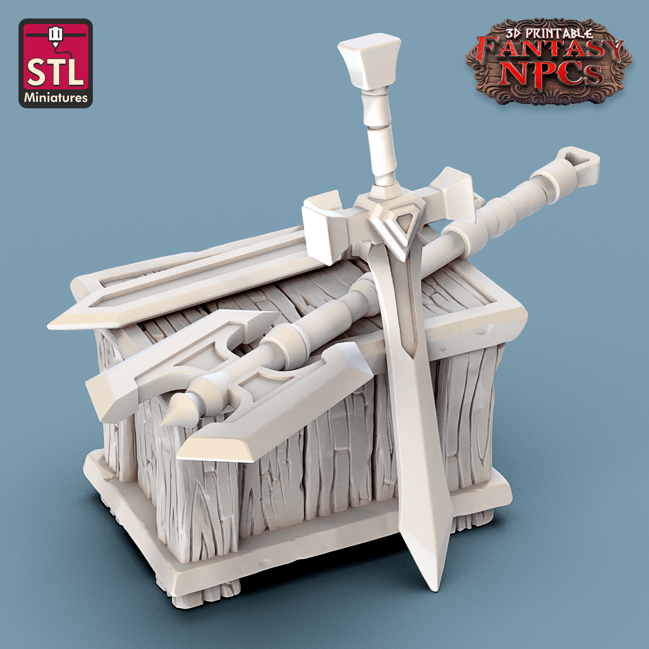 3D Printed STL Miniatures Weapons Merchant Set Fantasy NPC 28mm - 32mm War Gaming D&D