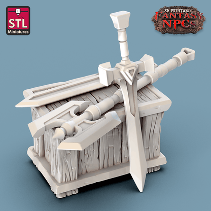 3D Printed STL Miniatures Weapons Merchant Set Fantasy NPC 28mm - 32mm War Gaming D&D
