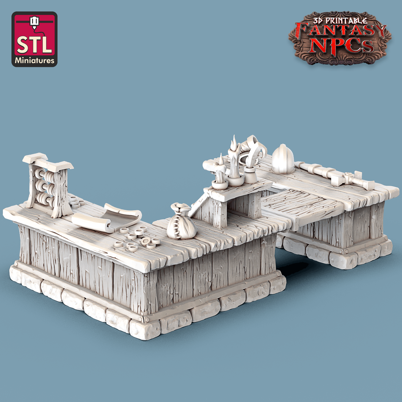 3D Printed STL Miniatures Weapons Merchant Set Fantasy NPC 28mm - 32mm War Gaming D&D