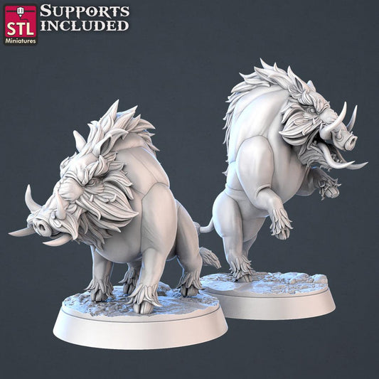 3D Printed STL Miniatures Wild Boars | 28 - 32mm War Gaming D&D
