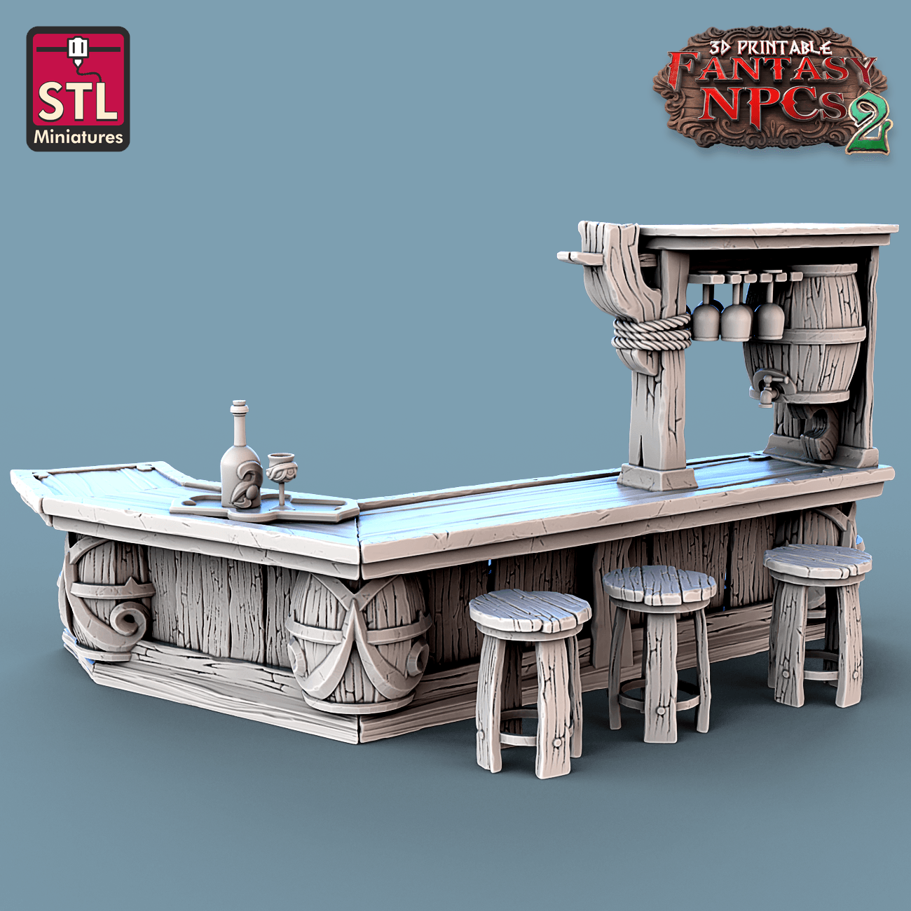 3D Printed STL Miniatures Winemakers Set Fantasy NPC 2 | 28 - 32mm War Gaming D&D