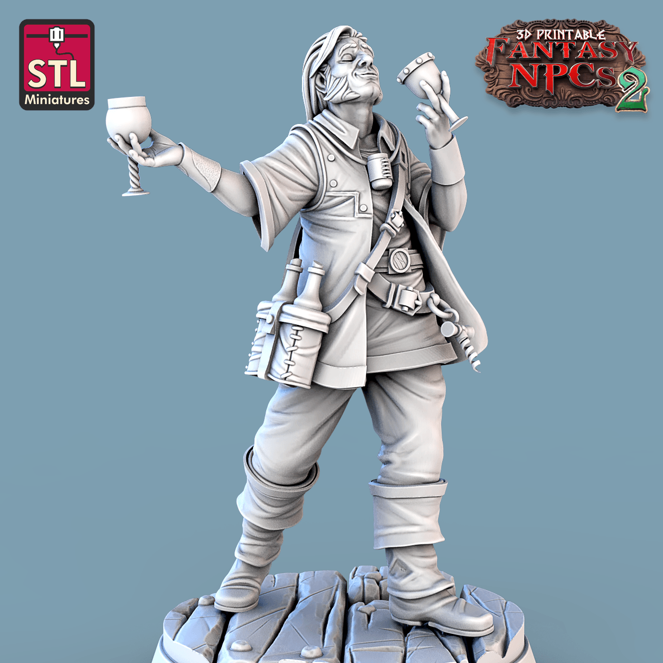3D Printed STL Miniatures Winemakers Set Fantasy NPC 2 | 28 - 32mm War Gaming D&D
