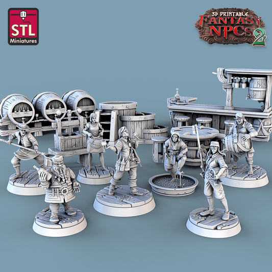 3D Printed STL Miniatures Winemakers Set Fantasy NPC 2 | 28 - 32mm War Gaming D&D