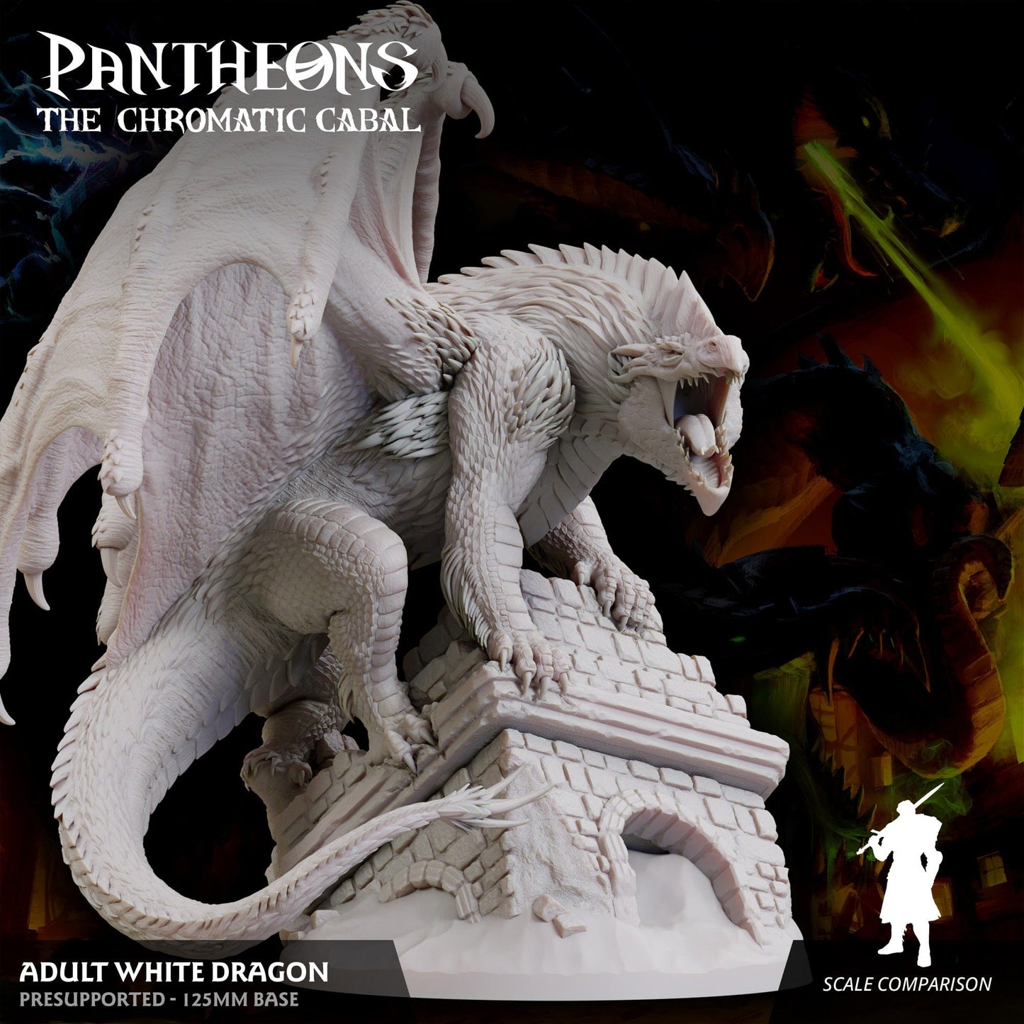 3D Printed Sordane Publishing Adult White Dragon Pantheons The Chromatic Cabal 28 32mm D&D