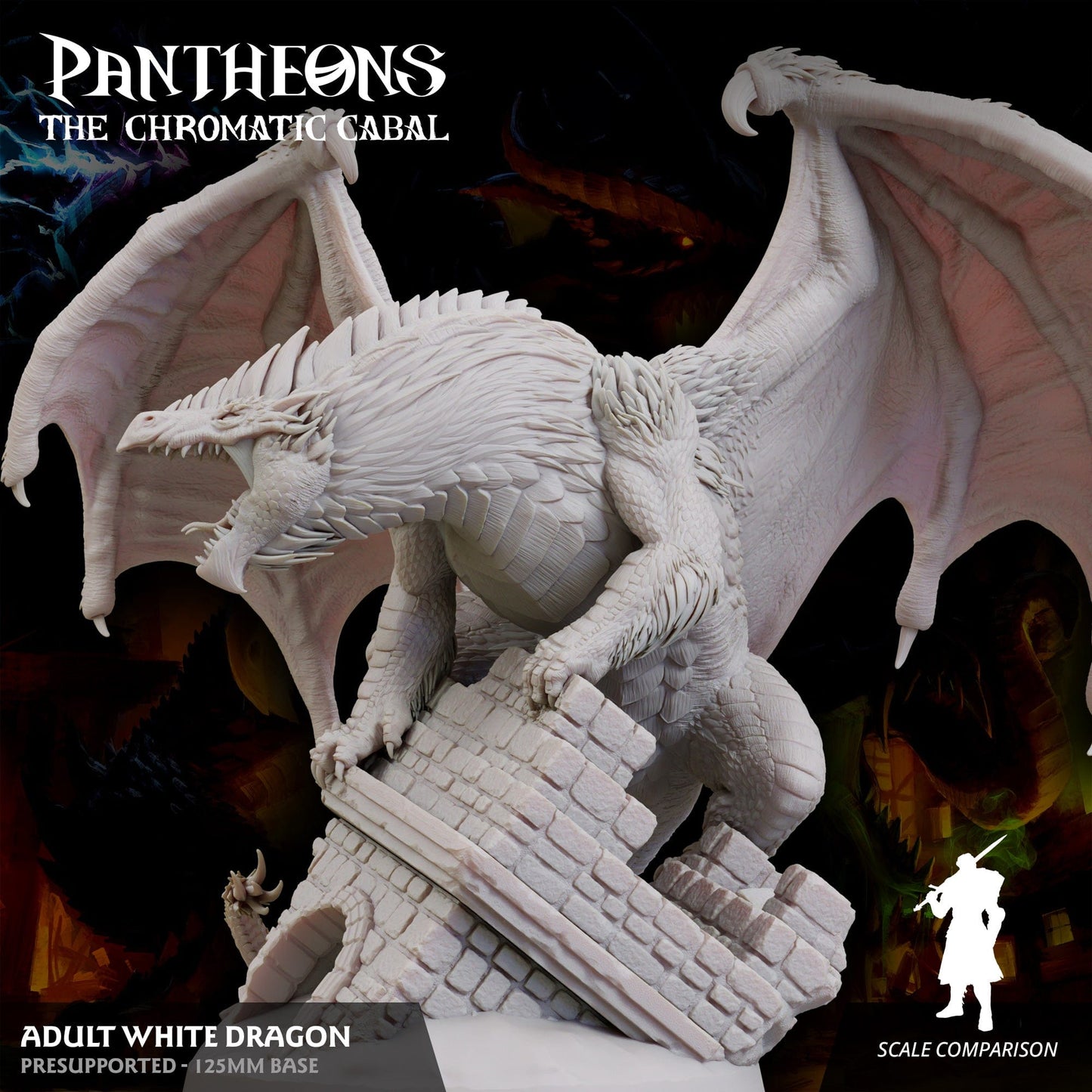 3D Printed Sordane Publishing Adult White Dragon Pantheons The Chromatic Cabal 28 32mm D&D