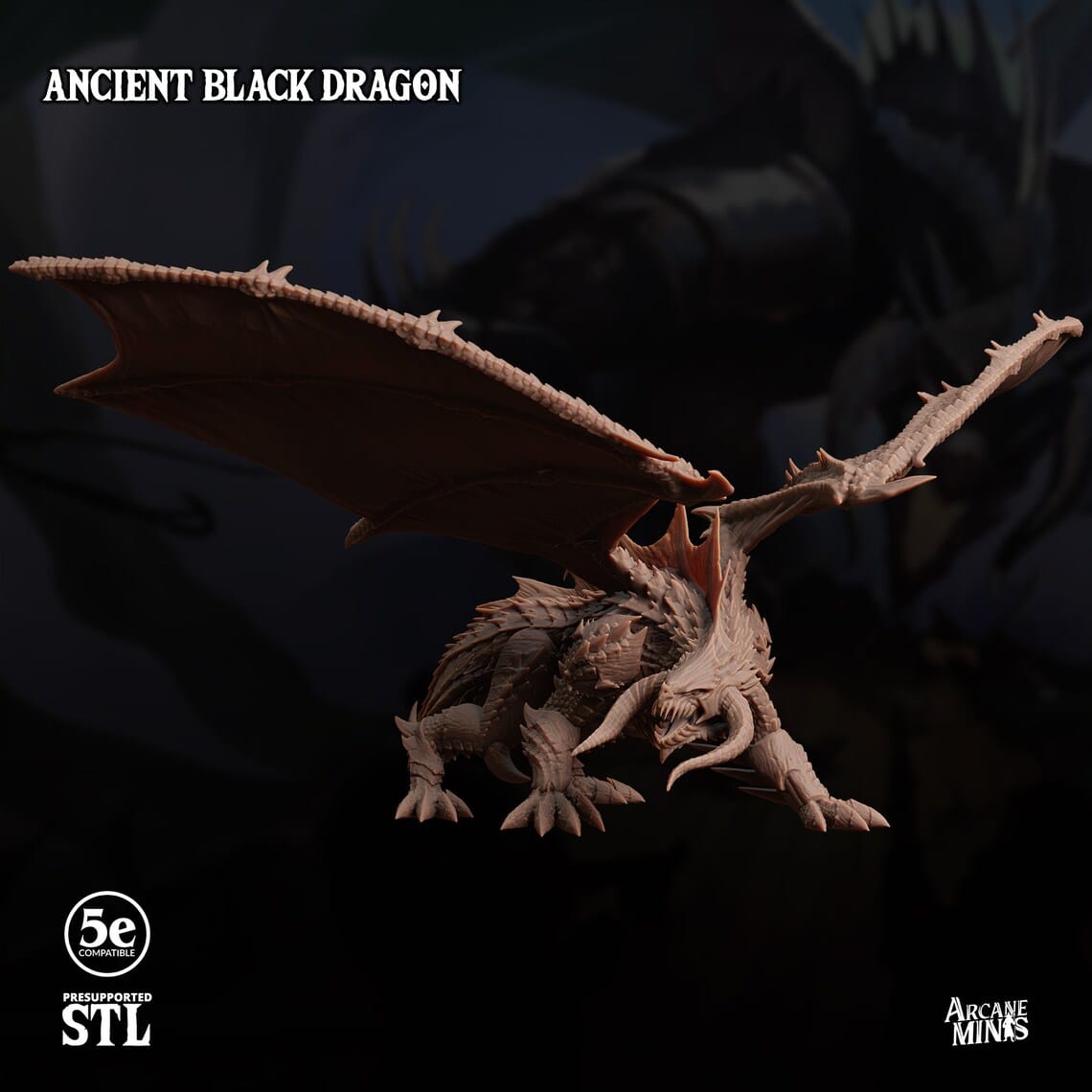 3D Printed Sordane Publishing Ancient Black Dragon 28 32mm D&D