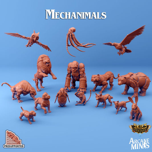 3D Printed Sordane Publishing Arcane Minis Mechanimal Cat Mechanimals Set 28mm 32mm D&D