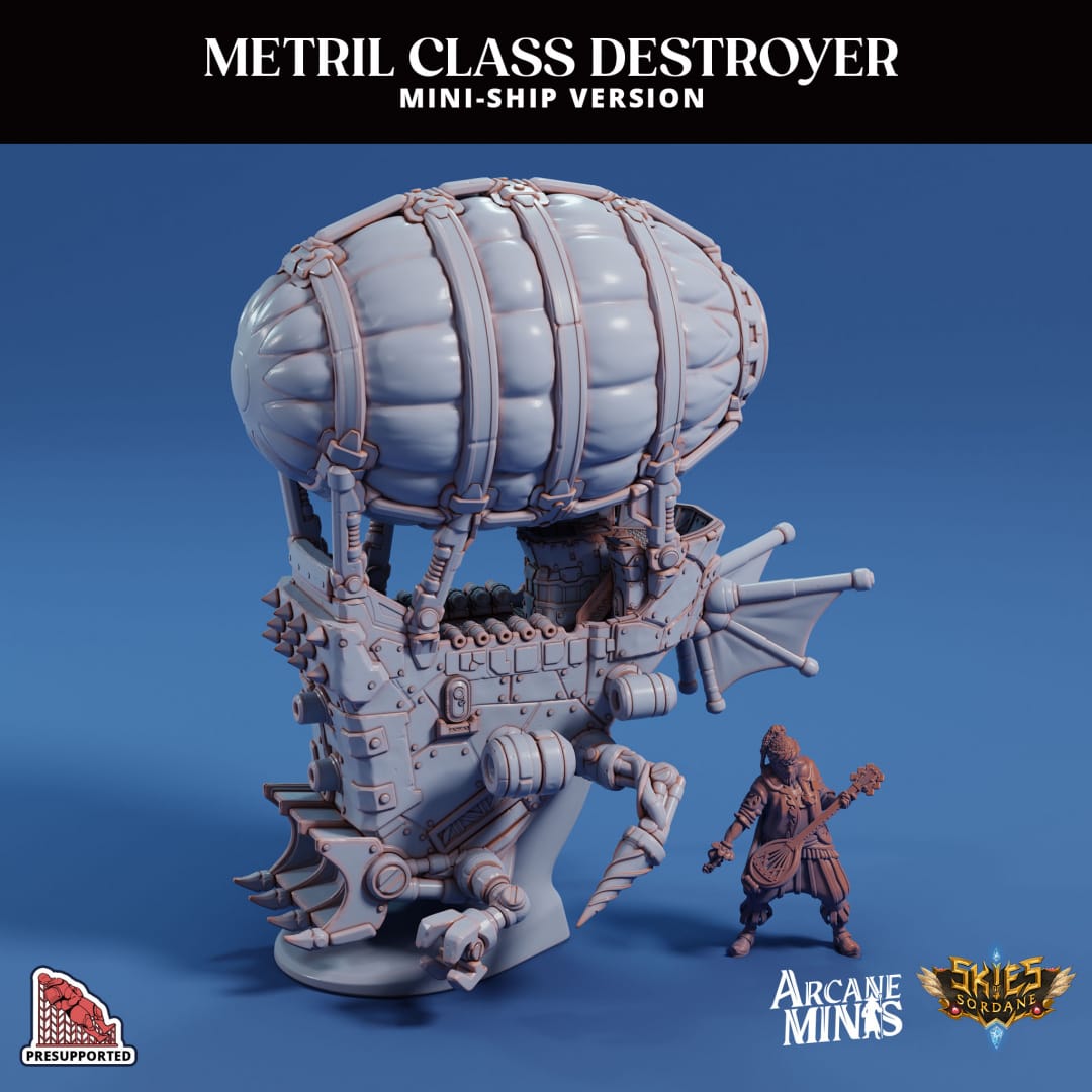 3D Printed Sordane Publishing Arcane Minis Mini Ship - Metril Destroyer 28 32mm D&D