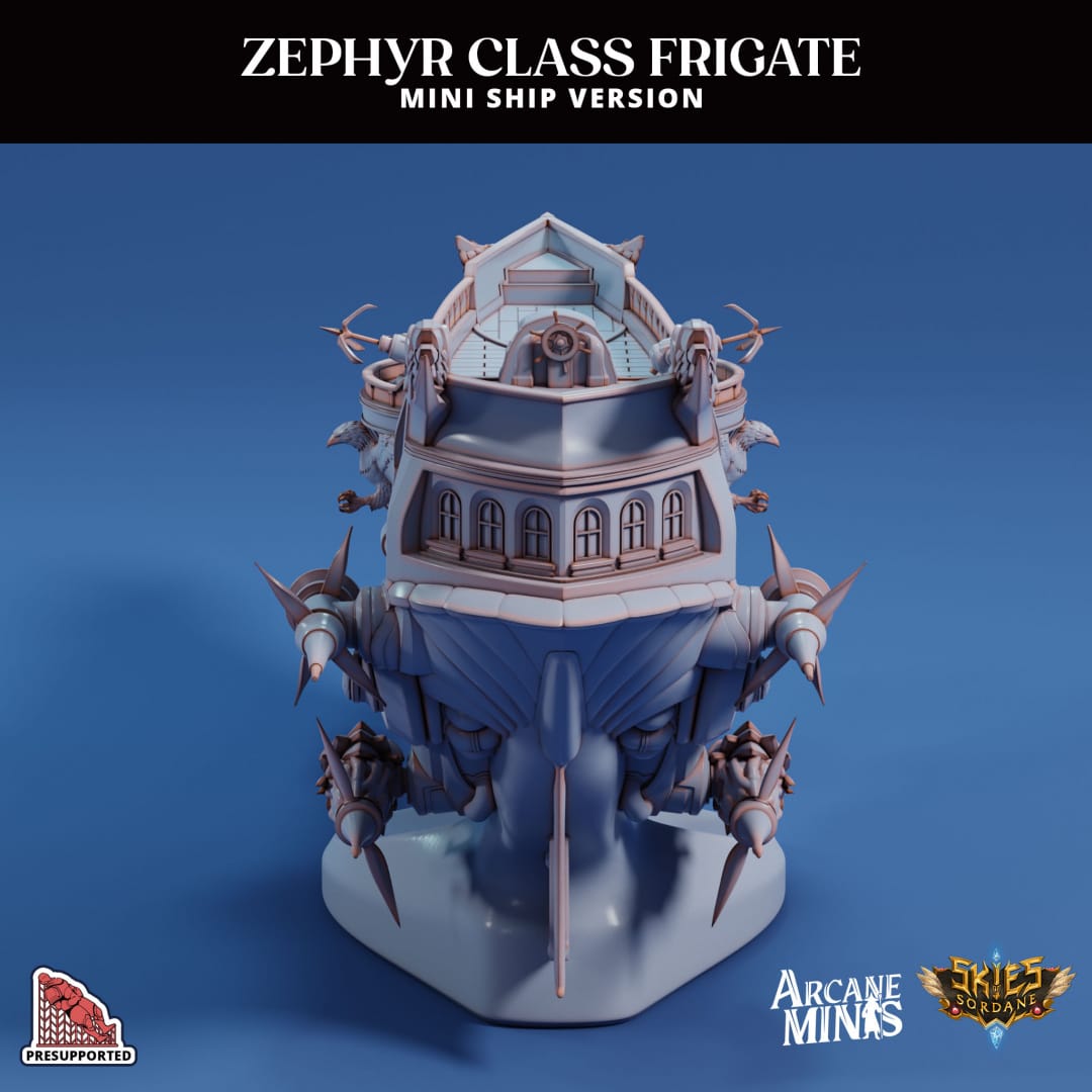 3D Printed Sordane Publishing Arcane Minis Mini Ship - Zephyr Assault Frigate 28 32mm D&D