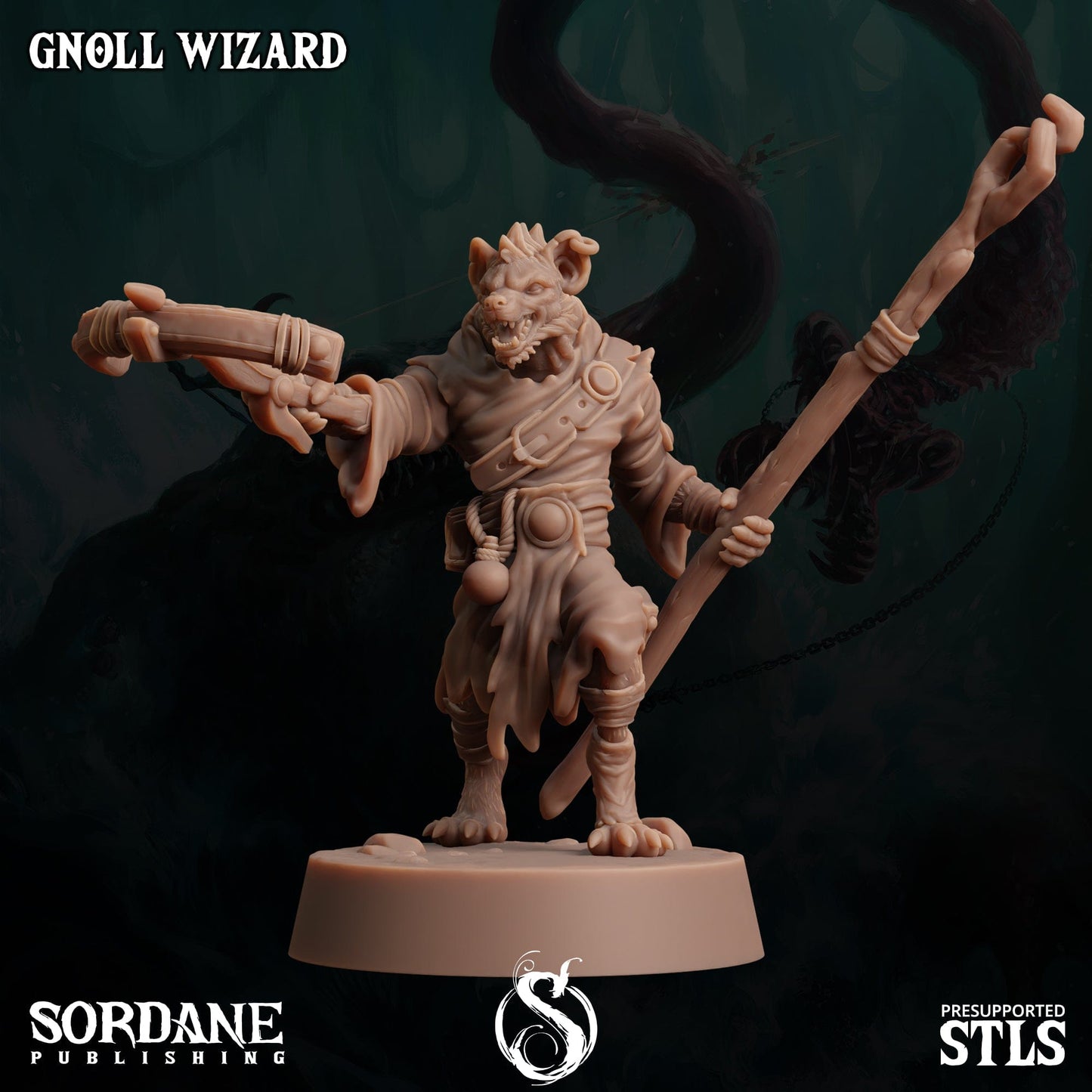 3D Printed Sordane Publishing Gnoll Wizard 28 32mm D&D