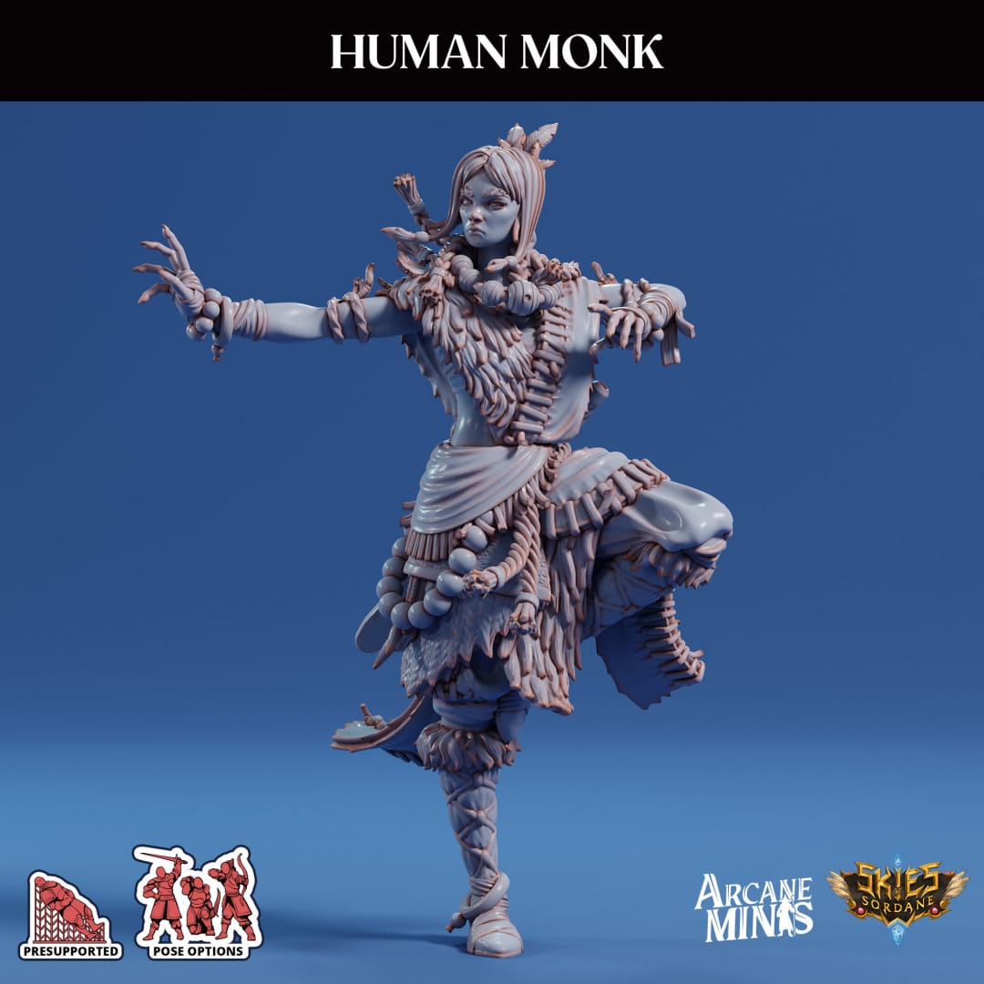 3D Printed Sordane Publishing Human Monk Female 28 32mm D&D