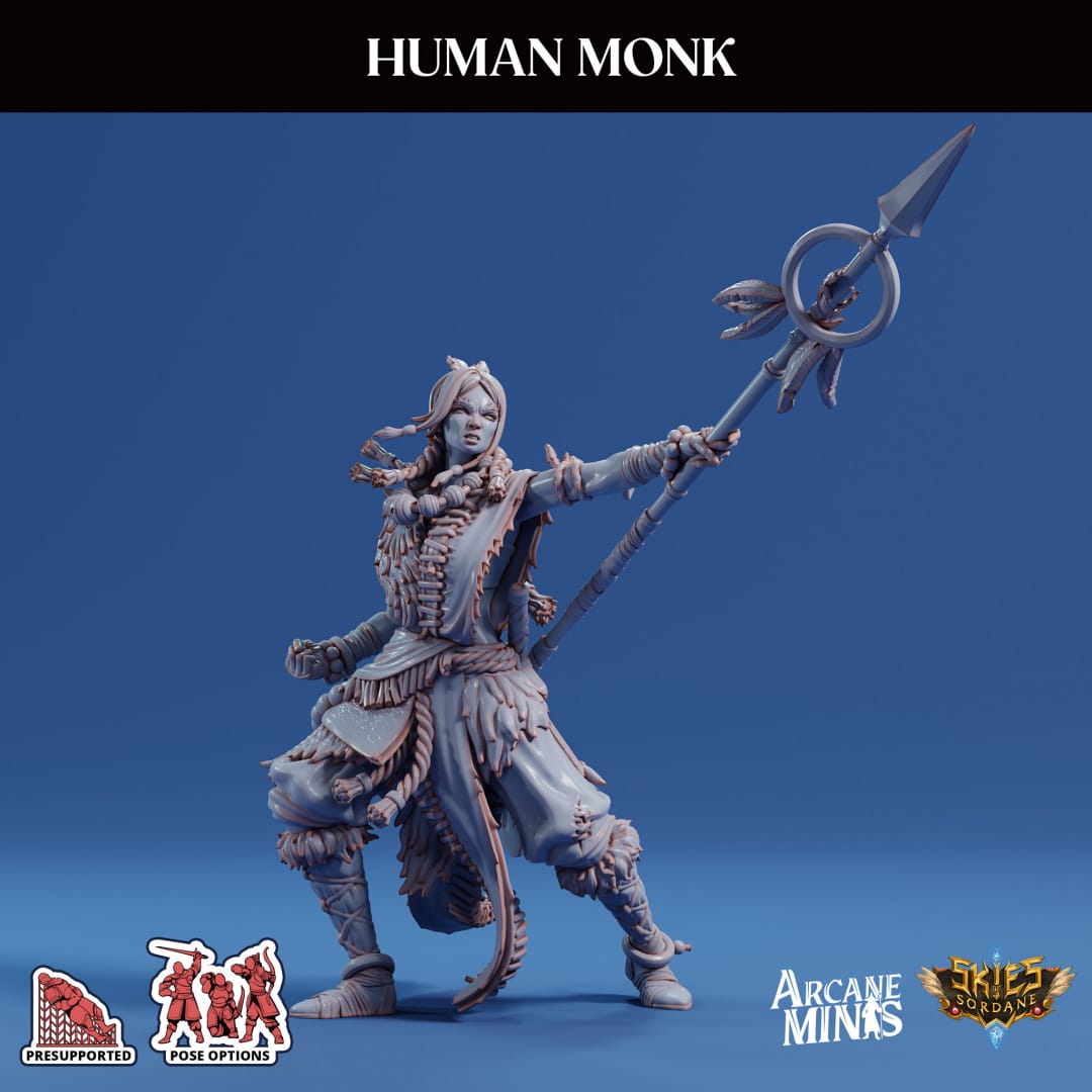 3D Printed Sordane Publishing Human Monk Female 28 32mm D&D