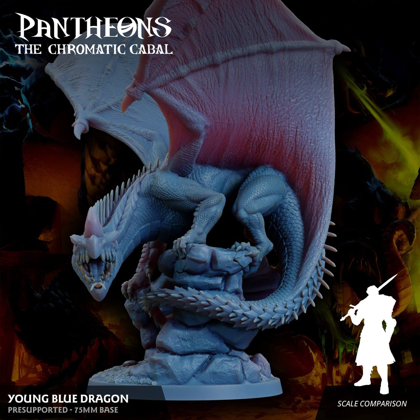 3D Printed Sordane Publishing Young Blue Dragon Pantheons The Chromatic Cabal 28 32mm D&D