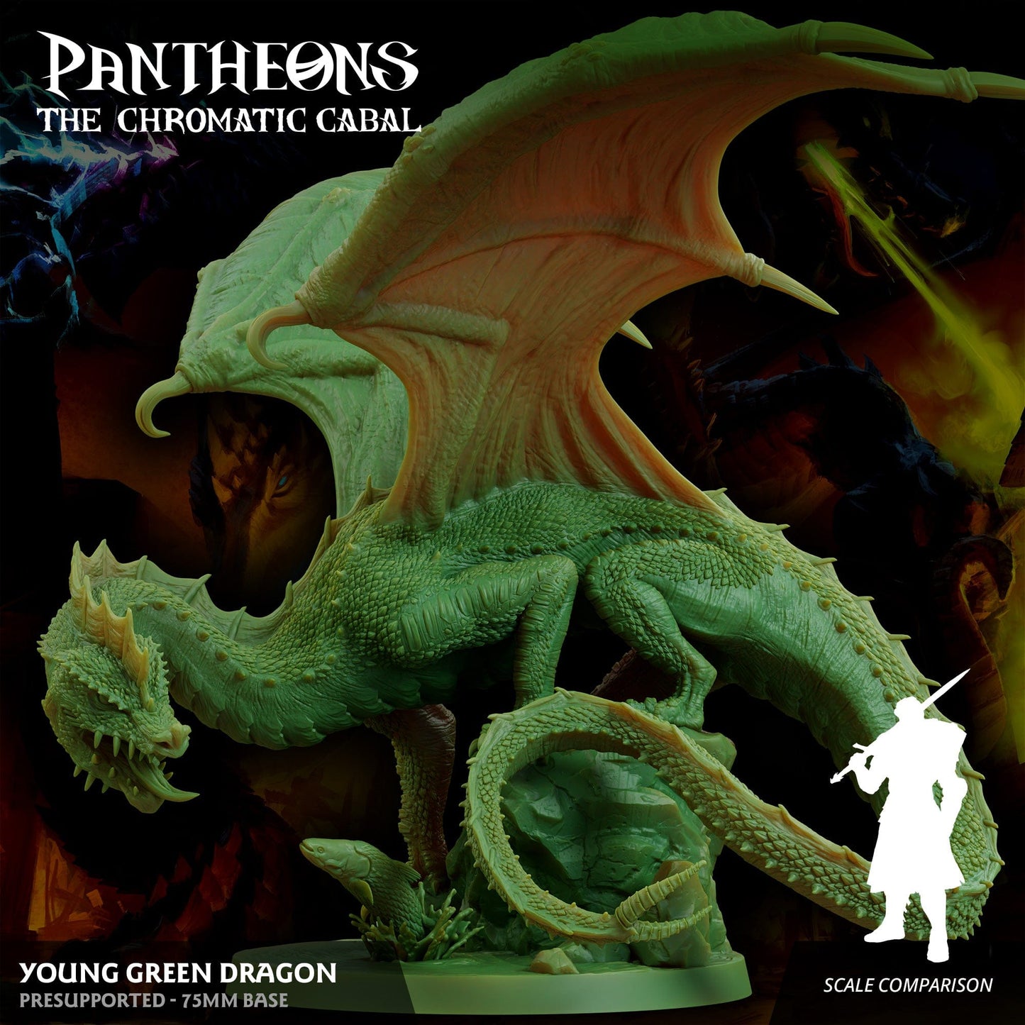3D Printed Sordane Publishing Young Green Dragon Pantheons The Chromatic Cabal 28 32mm D&D