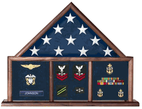 Memorial Flag Case, Three Bay shadow box comes with Black background