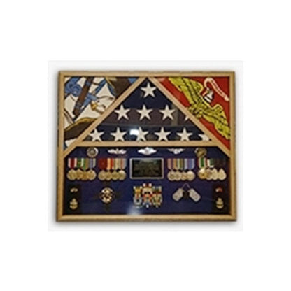 3 Flags Military Shadow Box, flag case for 3 flags - Black Material.