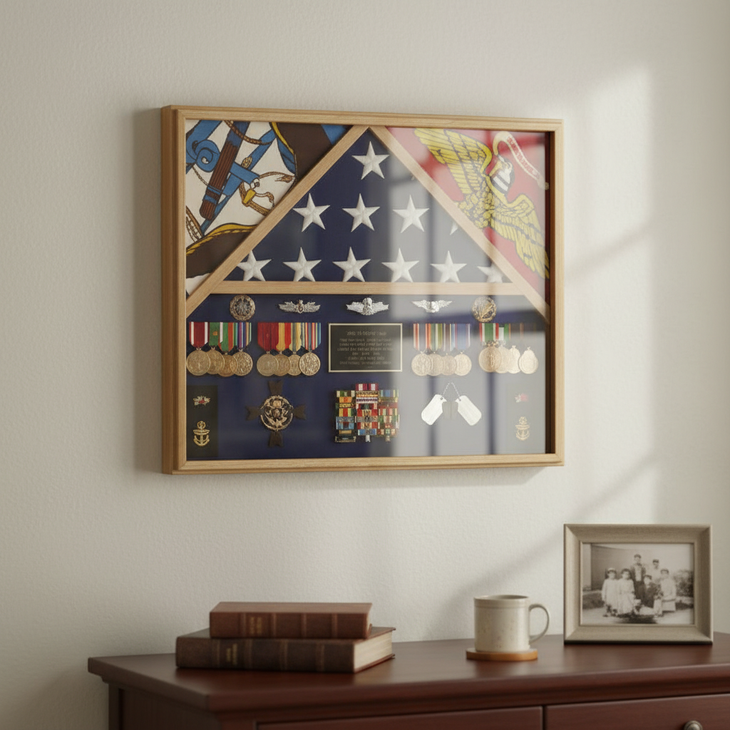 Flag Connections 3 Flags Military Shadow Box, flag case for 3 flags