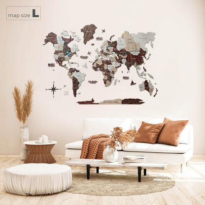 3D Wooden World Map Cappuccino (for US only)