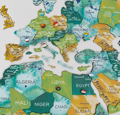 3D Wooden World Map Surface