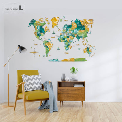 3D Wooden World Map Surface