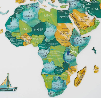 3D Wooden World Map Surface