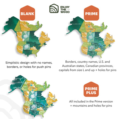 3D Wooden World Map Surface
