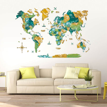 3D Wooden World Map Surface