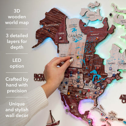 3D LUMINOUS LED Wooden World Map 2.0 Cappuccino