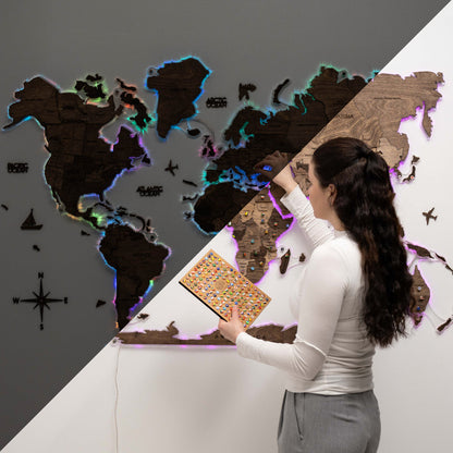 3D LED Wooden World Map 2.0 Dark Walnut