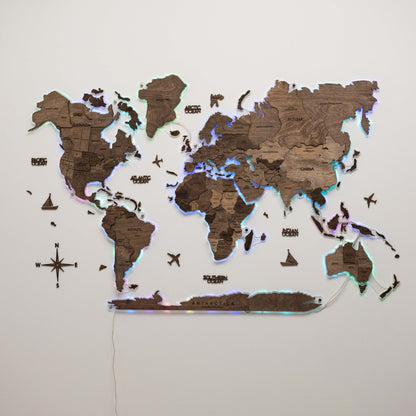 3D LED Wooden World Map 2.0 Dark Walnut