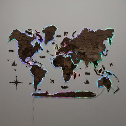3D LED Wooden World Map 2.0 Dark Walnut