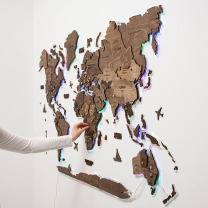 3D LED Wooden World Map 2.0 Dark Walnut