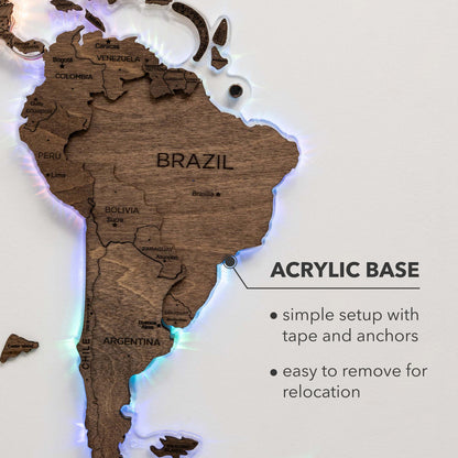 3D LED Wooden World Map 2.0 Dark Walnut